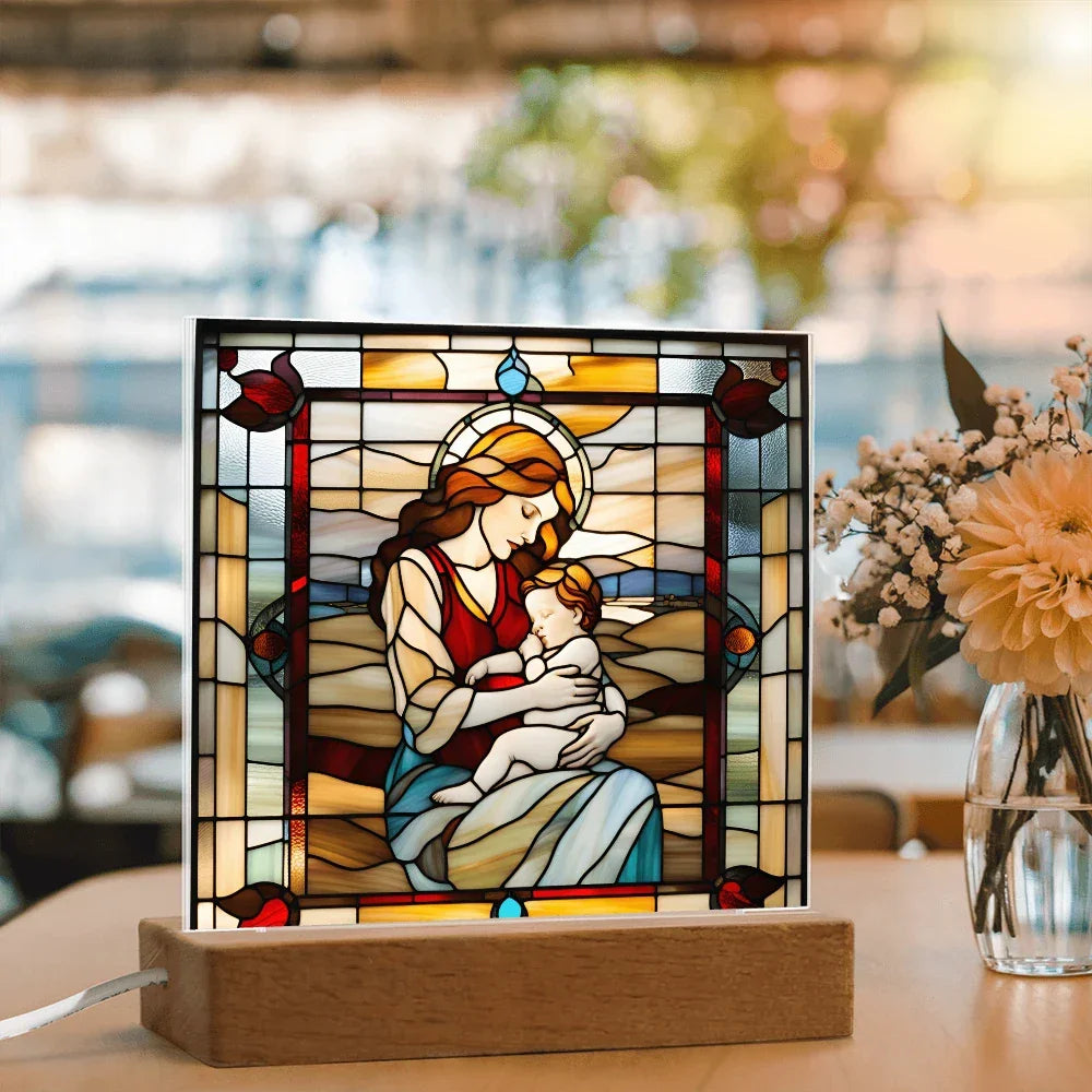Redhead Mother and Baby - Stained Glass Style LED Acrylic Plaque – A Radiant Keepsake for New Moms and Mother's Day