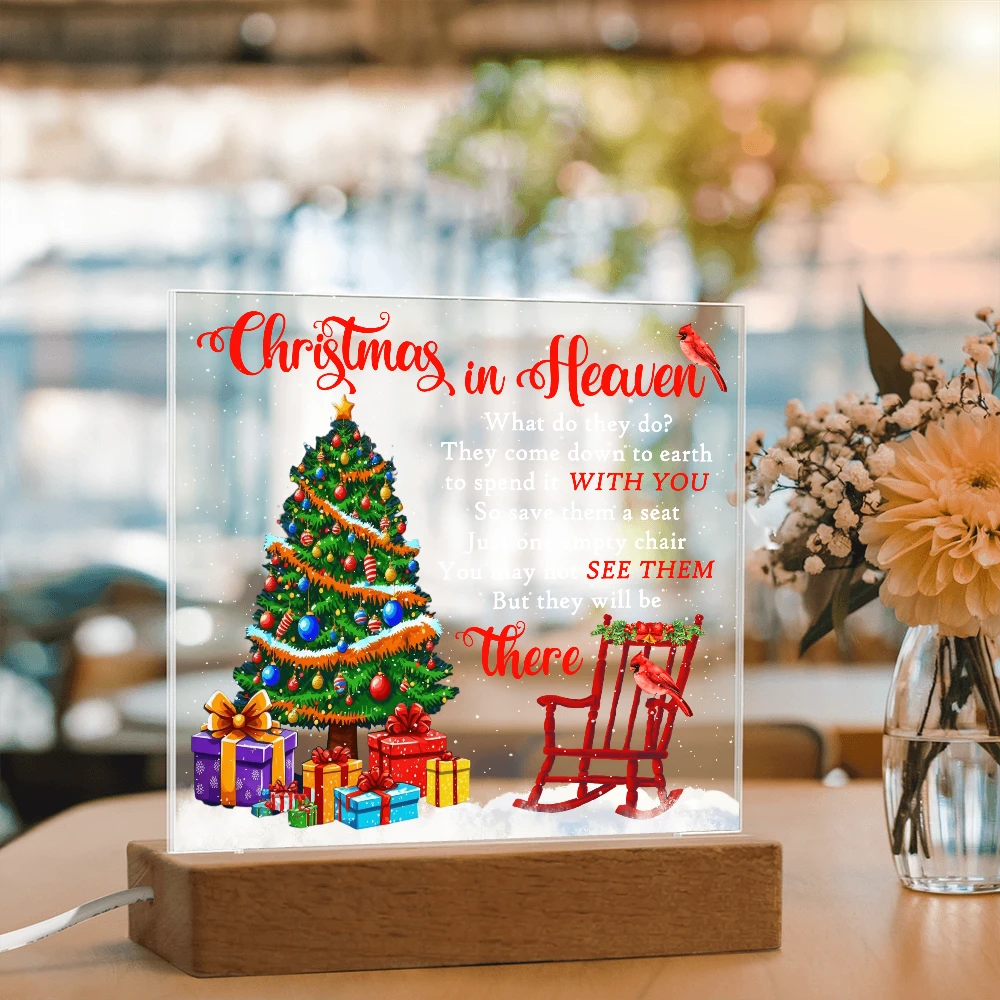 Christmas in Heaven Acrylic Plaque – Memorial LED Light Display | Comforting Holiday Remembrance Gift