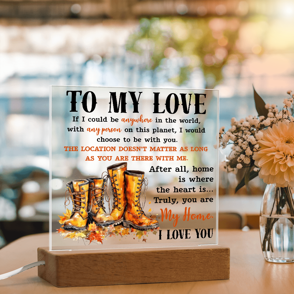 To My Love Acrylic Plaque – Romantic Fall Gift for Husband, Wife, or Partner | “You Are My Home” LED Light Display