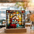 Mother and Child Reading Together Stained-Glass Style LED Acrylic Plaque – A Heartfelt Gift for Moms and Book-Loving Families