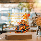 Fall Is in the Air Acrylic Plaque – Pumpkin Truck Autumn Decor – Lighted Acrylic Sign with Wooden Base (Corded or Battery Option)