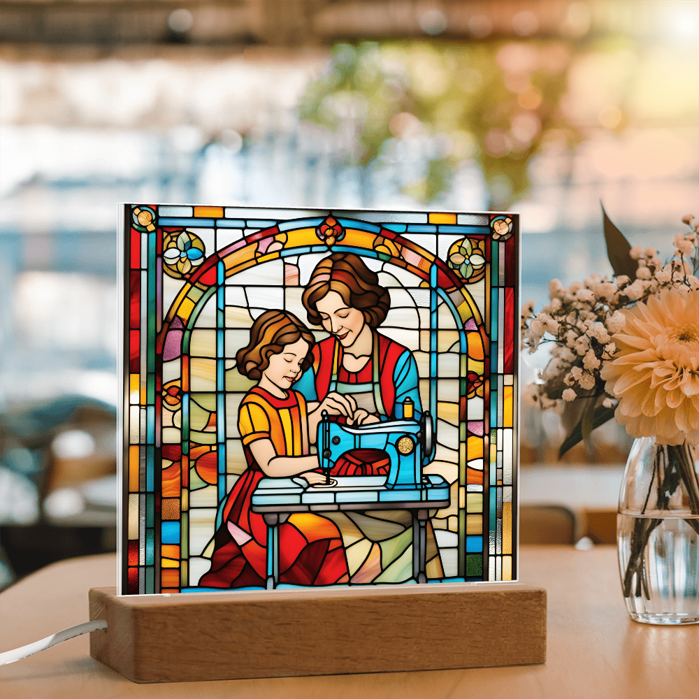 Sewing Together - Stained Glass Style LED Acrylic Plaque – A Heartfelt Gift for Quilters, Crafters, and Mothers - Mallard Moon Gift Shop
