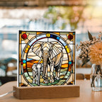 Elephant Mother and Baby Calf - Stained Glass Style LED Acrylic Plaque – A Symbol of Strength, Love, and Family