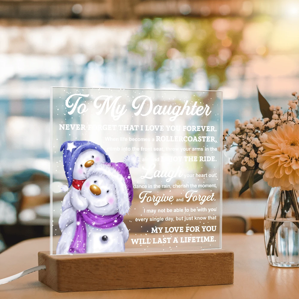 To My Daughter Snowman Acrylic Plaque – Winter Christmas Gift from Mom or Dad | “Love You Forever” LED Light Display