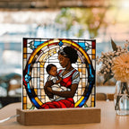 Black Mother and Baby Stained Glass Style LED Acrylic Plaque – A Powerful Tribute for New Moms and Mother's Day