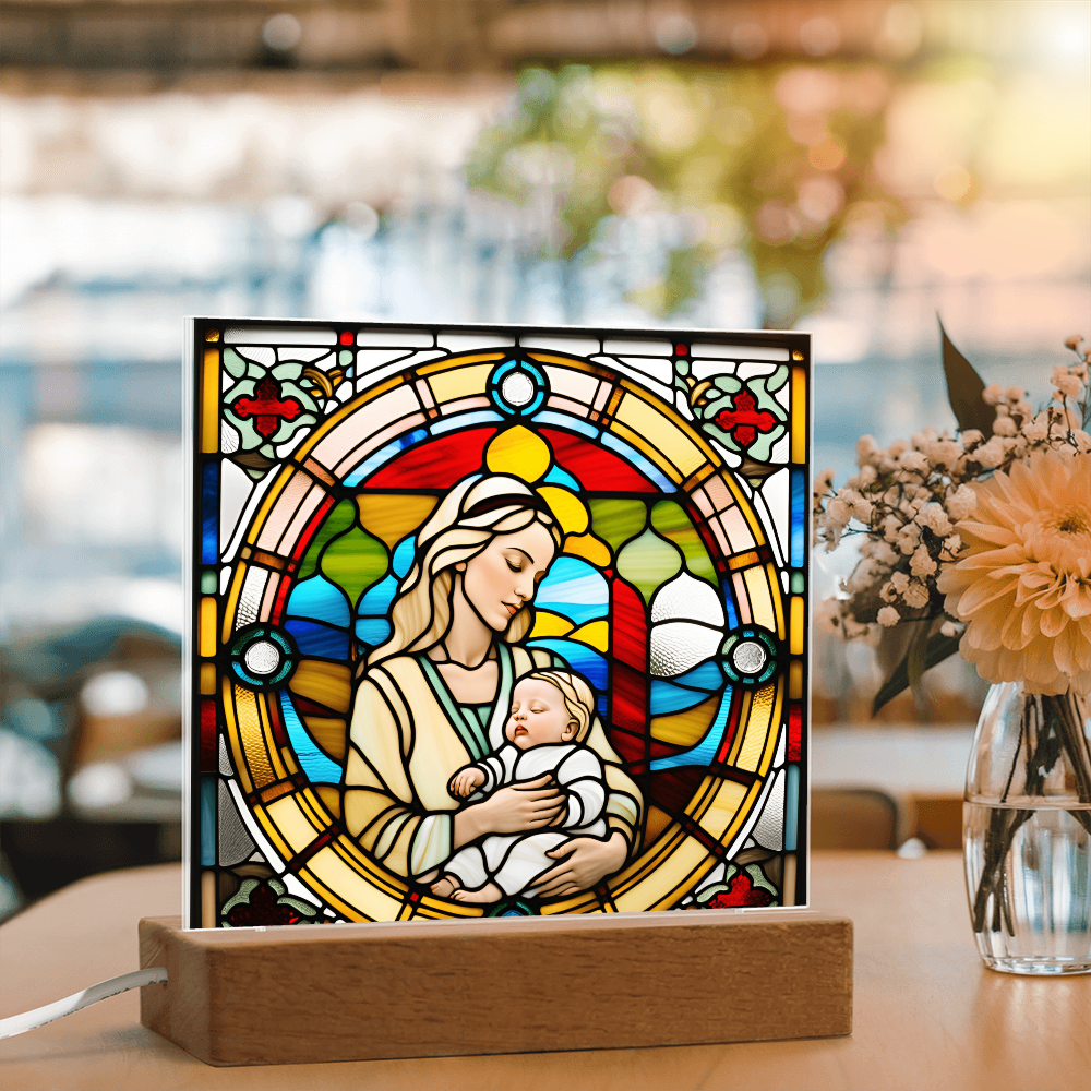 Forever Cradled Stained Glass Style LED Acrylic Plaque – A Touching Tribute for New Moms and Baby Celebrations - Mallard Moon Gift Shop