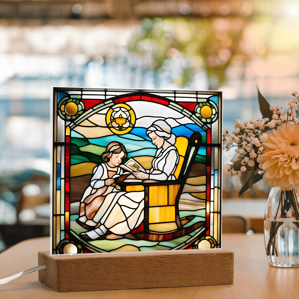 Grandmother and Granddaughter - Stained Glass Style LED Acrylic Plaque – A Touching Gift of Love and Legacy - Mallard Moon Gift Shop