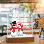 To My Soulmate Acrylic Plaque – Snowman Couple LED Light Gift | “I Love You More” Romantic Christmas Keepsake