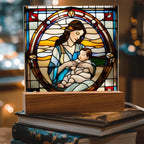 Brunette Mother and Baby - Stained Glass Style LED Acrylic Plaque – A Cherished Gift for Mother's Day or New Moms