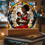 Black Mother and Baby Stained Glass Style LED Acrylic Plaque – A Powerful Tribute for New Moms and Mother's Day