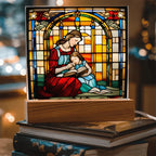 Mother and Child Reading Together Stained-Glass Style LED Acrylic Plaque – A Heartfelt Gift for Moms and Book-Loving Families