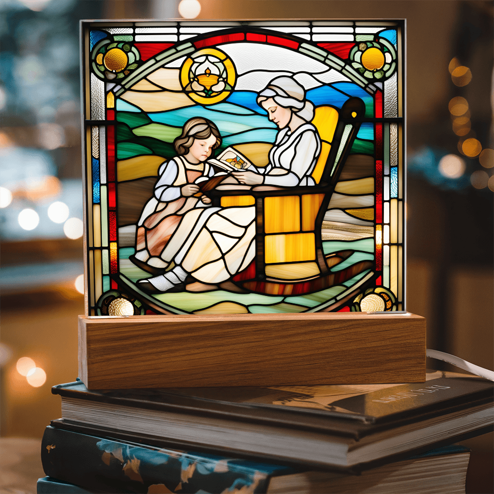 Grandmother and Granddaughter - Stained Glass Style LED Acrylic Plaque – A Touching Gift of Love and Legacy - Mallard Moon Gift Shop