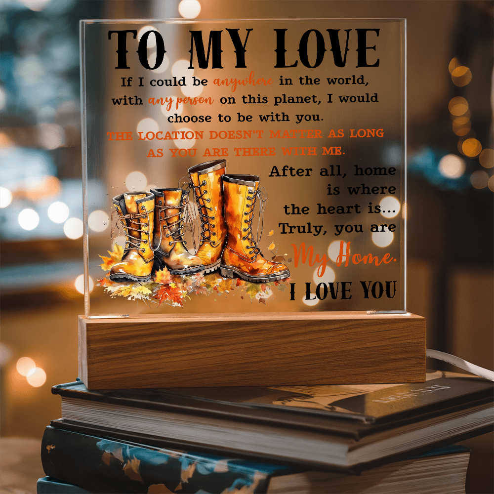 To My Love Acrylic Plaque – Romantic Fall Gift for Husband, Wife, or Partner | “You Are My Home” LED Light Display