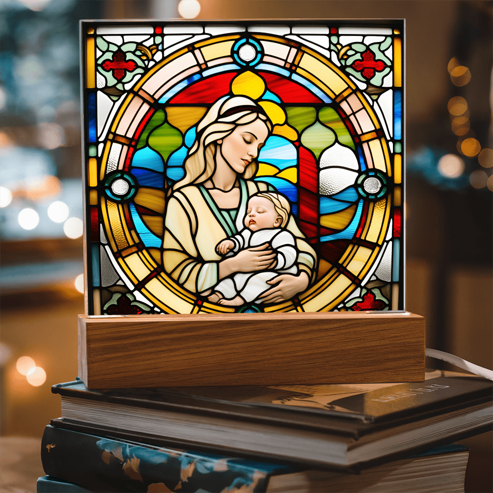 Forever Cradled Stained Glass Style LED Acrylic Plaque – A Touching Tribute for New Moms and Baby Celebrations - Mallard Moon Gift Shop