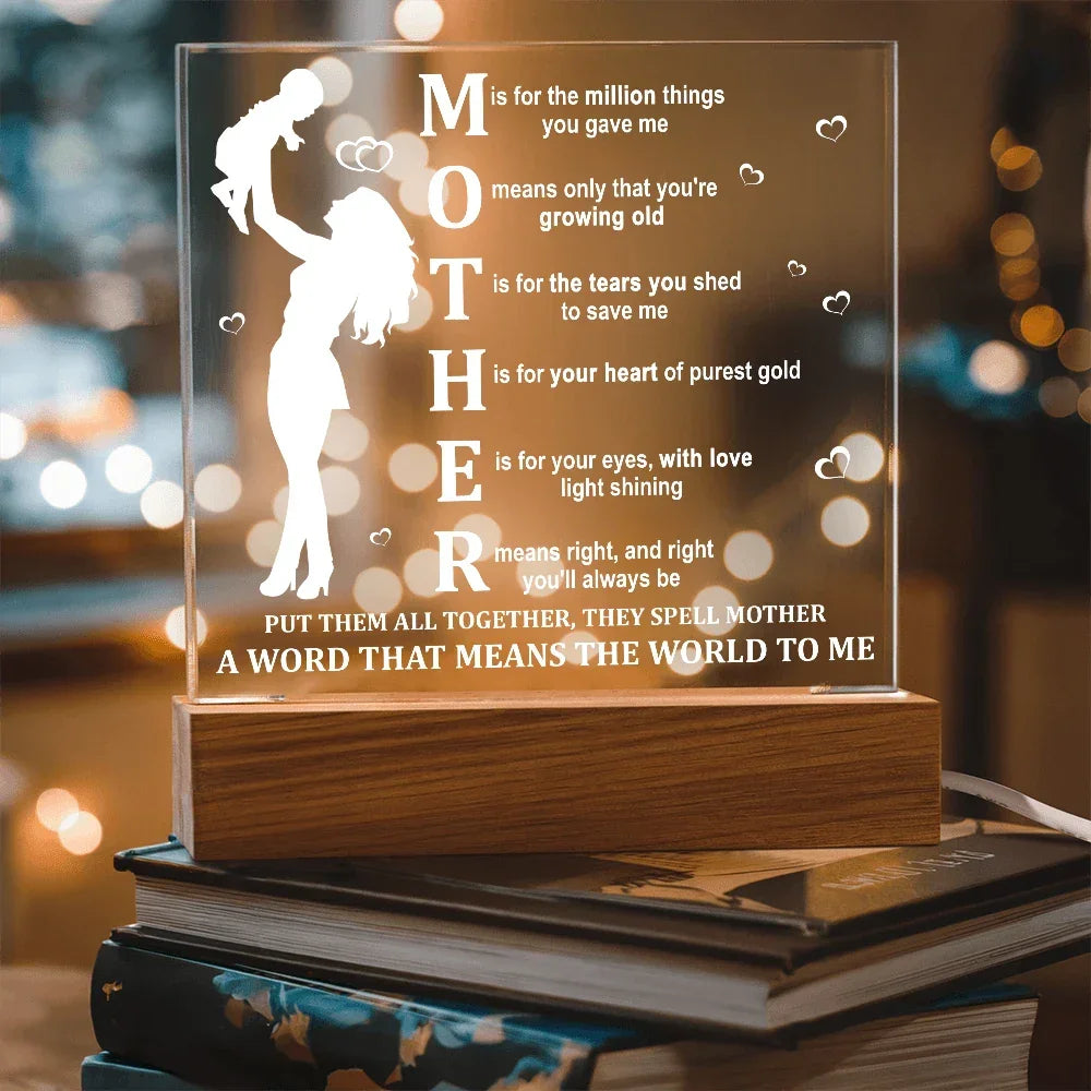 Mother Acrylic LED Plaque – A Word That Means the World to Me | Heartfelt Mother's Day Gift