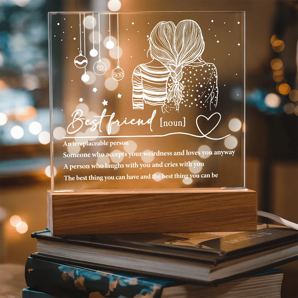 Best Friend Definition Acrylic Plaque – Friendship LED Light Gift | Thoughtful Christmas, Birthday Present for Bestie, Sister, or Soulmate