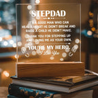 Stepdad Acrylic LED Plaque – “You're My Hero” Personalized Gift with Custom Name for Father's Day, Birthday, or Christmas