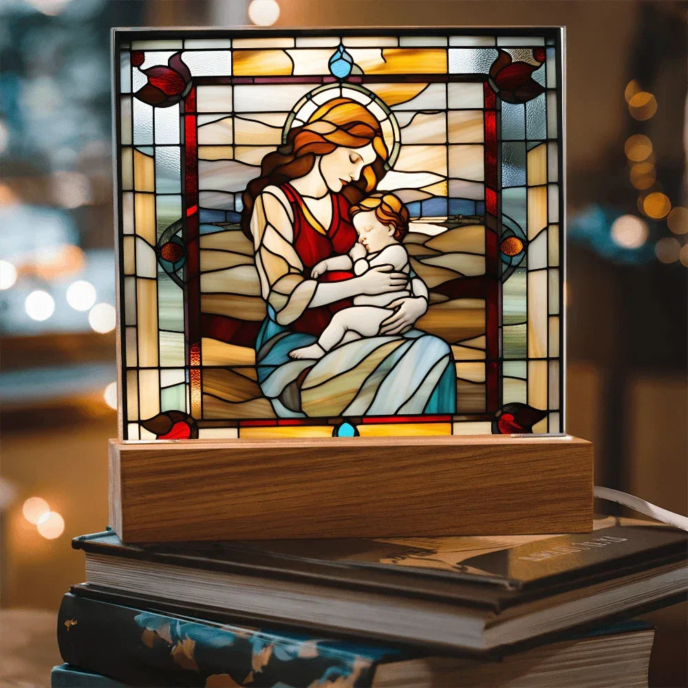 Redhead Mother and Baby - Stained Glass Style LED Acrylic Plaque – A Radiant Keepsake for New Moms and Mother's Day