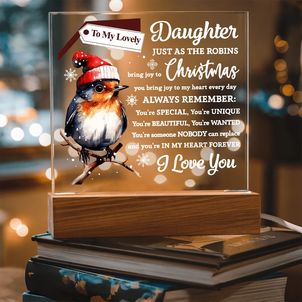 To My Lovely Daughter Robin Acrylic Plaque – Christmas LED Light Gift from Mom or Dad | Heartfelt Holiday Keepsake