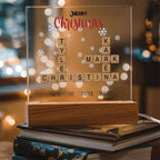 Personalized Crossword Puzzle Merry Christmas Acrylic Plaque with Lighted LED Wooden Base