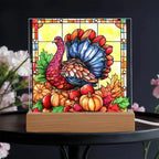 Thanksgiving Turkey Stained-glass Acrylic Square LED Lighted Wooden Base
