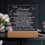 Personalized Acrylic Plaque for Husband – "To My Husband" Romantic Message – Custom Name Gift for Him from Wife – Sentimental Keepsake for Anniversary, Birthday, or Father's Day