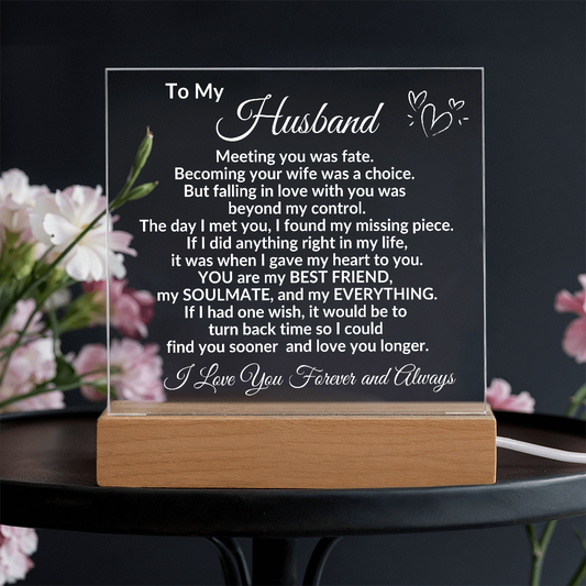 Personalized Acrylic Plaque for Husband – "To My Husband" Romantic Message – Custom Name Gift for Him from Wife – Sentimental Keepsake for Anniversary, Birthday, or Father's Day