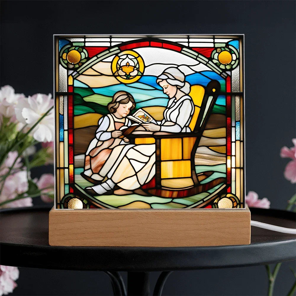 Grandmother and Granddaughter - Stained Glass Style LED Acrylic Plaque – A Touching Gift of Love and Legacy