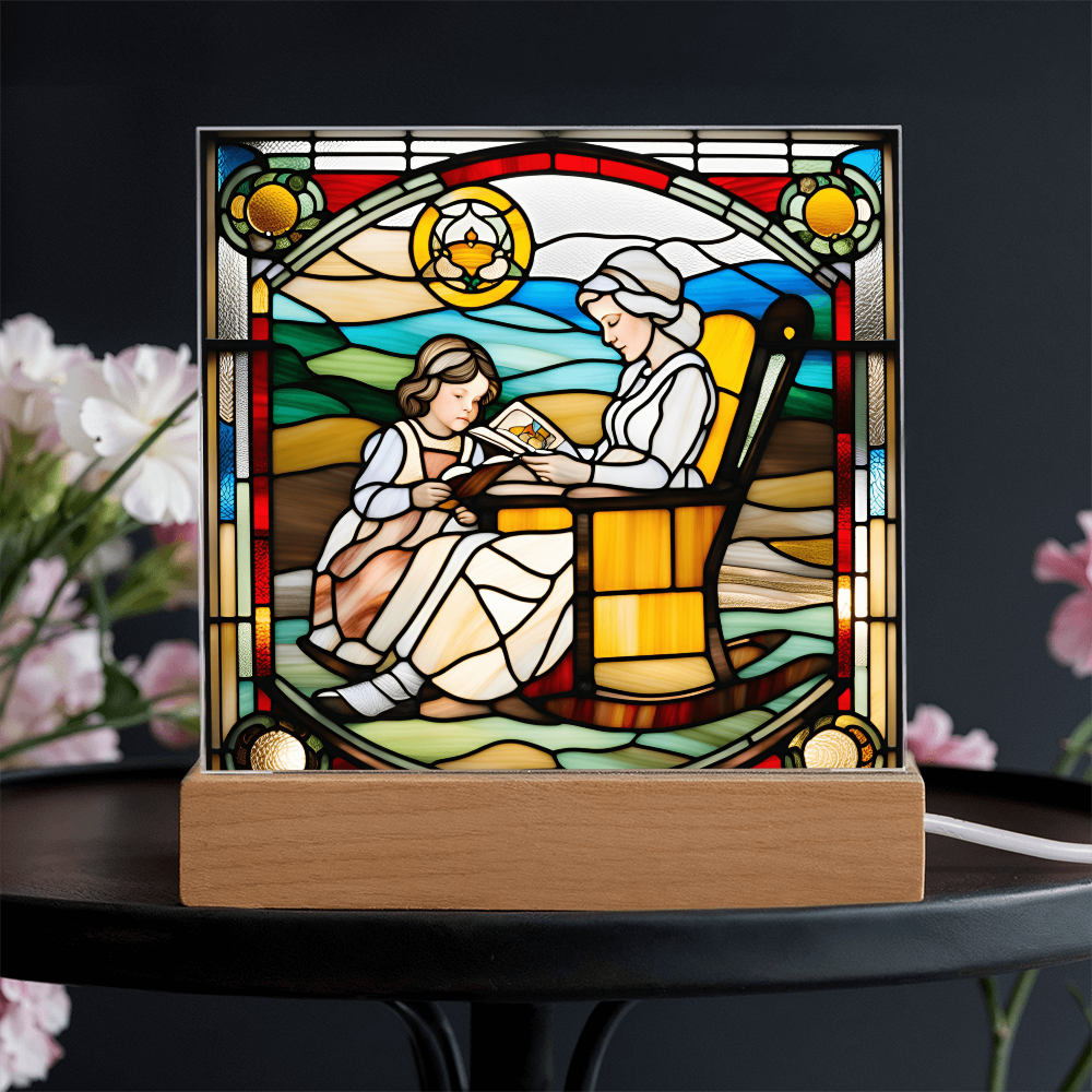 Grandmother and Granddaughter - Stained Glass Style LED Acrylic Plaque – A Touching Gift of Love and Legacy - Mallard Moon Gift Shop