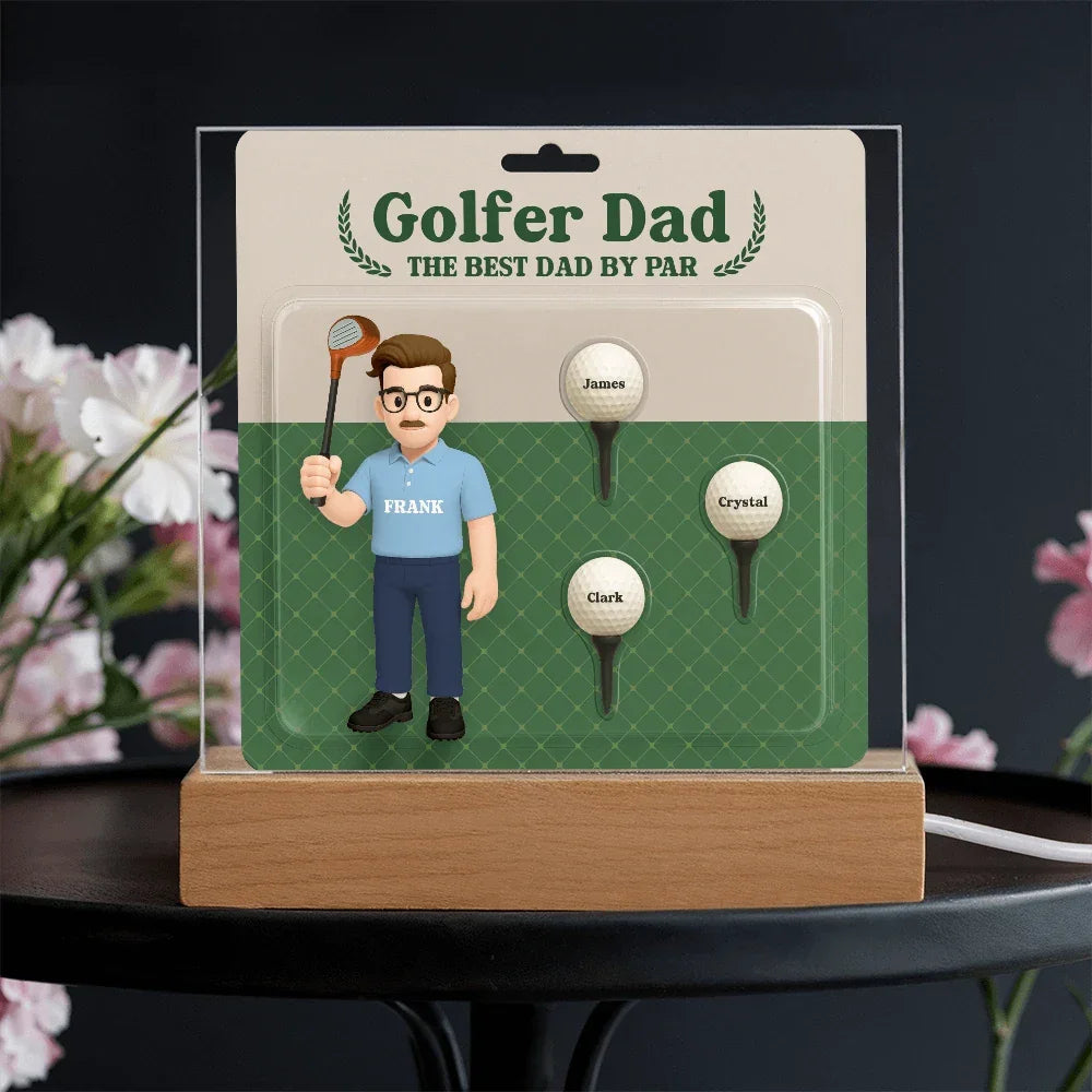 Golfer Dad Personalized Gift Plaque – Custom Golf Balls with Kids' Names – “The Best Dad by Par” Father's Day Gift from Children