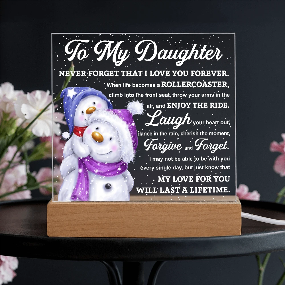 To My Daughter Snowman Acrylic Plaque – Winter Christmas Gift from Mom or Dad | “Love You Forever” LED Light Display