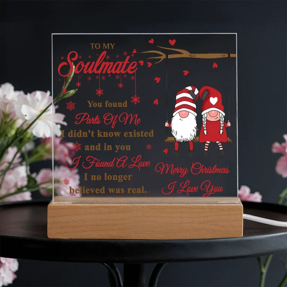 To My Soulmate Acrylic Plaque – Gnome Couple LED Light Gift | Romantic “I Found a Love” Christmas Keepsake