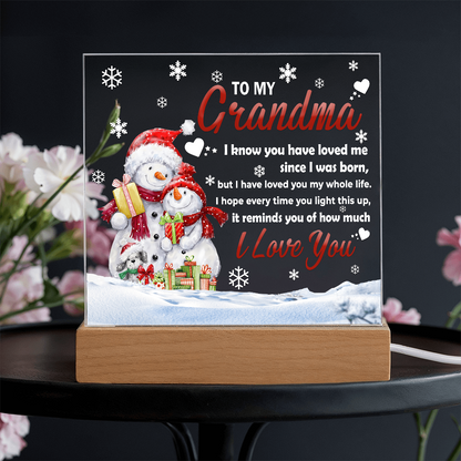 To My Grandma Acrylic Plaque – Snowman Family LED Light Gift | Heartfelt “I Love You” Christmas Keepsake for Grandmother