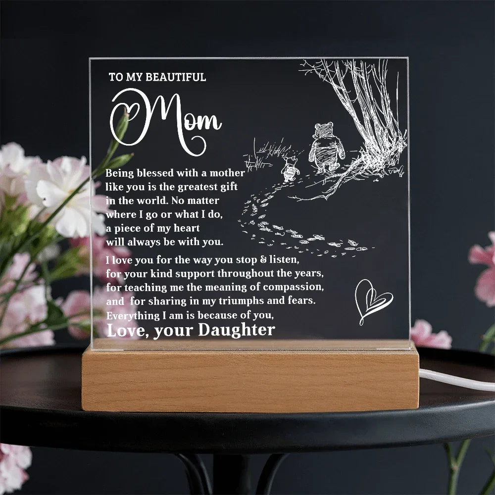 To My Beautiful Mom - Personalized LED Lighted Acrylic Plaque Keepsake - The Greatest Gift