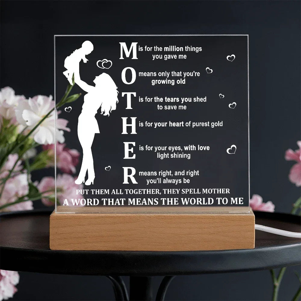Mother Acrylic LED Plaque – A Word That Means the World to Me | Heartfelt Mother's Day Gift
