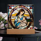 Brunette Mother and Baby - Stained Glass Style LED Acrylic Plaque – A Cherished Gift for Mother's Day or New Moms
