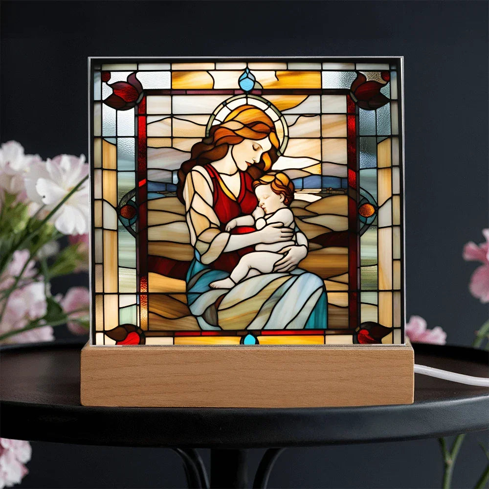Redhead Mother and Baby - Stained Glass Style LED Acrylic Plaque – A Radiant Keepsake for New Moms and Mother's Day
