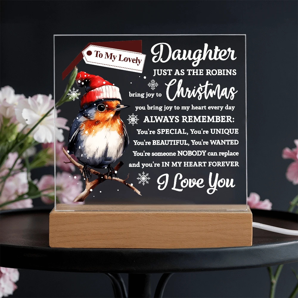 To My Lovely Daughter Robin Acrylic Plaque – Christmas LED Light Gift from Mom or Dad | Heartfelt Holiday Keepsake