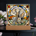 Elephant Mother and Baby Calf - Stained Glass Style LED Acrylic Plaque – A Symbol of Strength, Love, and Family