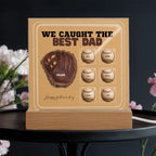 We Caught the Best Dad – Custom Baseball Glove Acrylic Plaque with Kids' Names – Personalized Father's Day Gift with LED Base Option