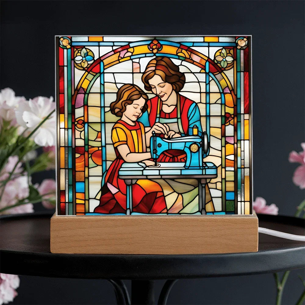 Sewing Together - Stained Glass Style LED Acrylic Plaque – A Heartfelt Gift for Quilters, Crafters, and Mothers