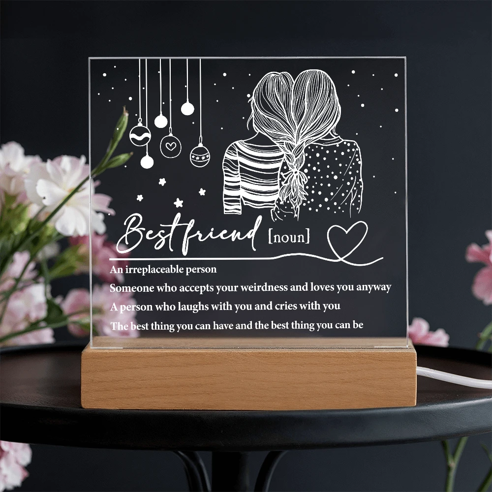 Best Friend Definition Acrylic Plaque – Friendship LED Light Gift | Thoughtful Christmas, Birthday Present for Bestie, Sister, or Soulmate