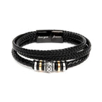 Gift for Fur Dad Happy Pawther's Day Personalized Black Braided Leather Men's Bracelet