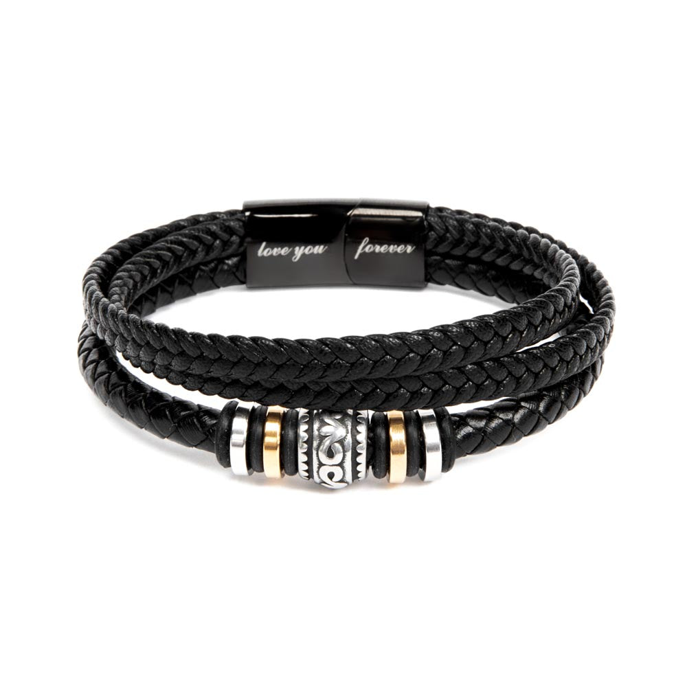 My Warrior Dad - Father's Day Gift for Dad - Men's Braided Vegan Leather Bracelet with Quiet Strength Warrior Message Card - Mallard Moon Gift Shop
