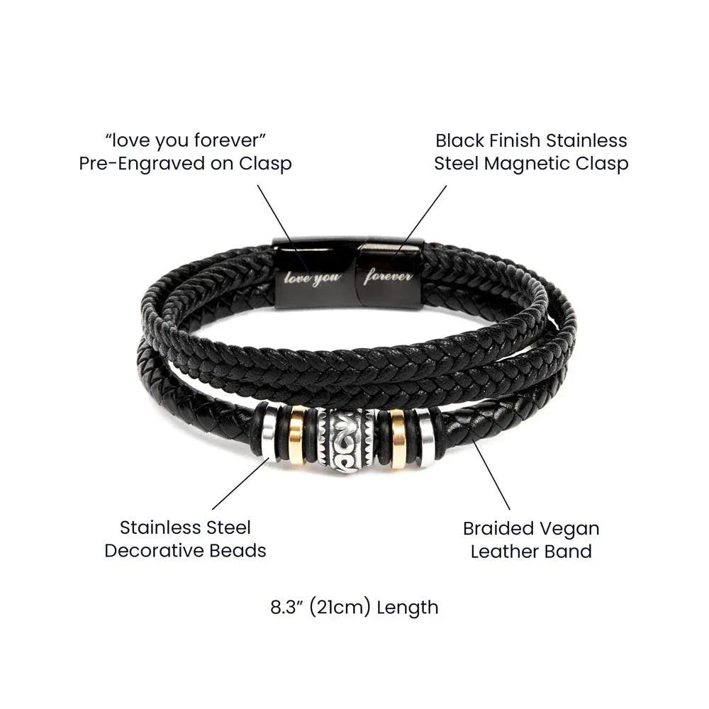 Dad Father's Day Gift from Son - Men's “Love You Forever” Bracelet with Celtic Dragon Message Card - Vegan Leather Beaded Bracelet