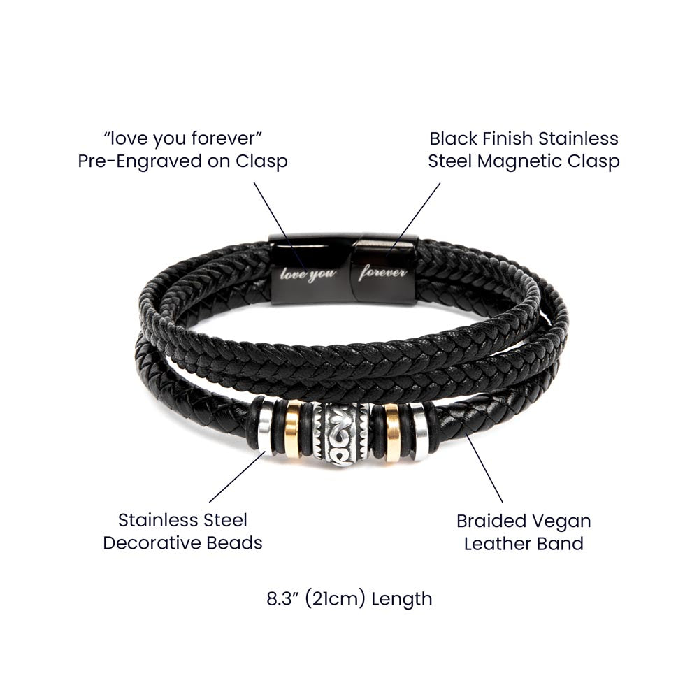My Warrior Dad - Father's Day Gift for Dad - Men's Braided Vegan Leather Bracelet with Quiet Strength Warrior Message Card - Mallard Moon Gift Shop