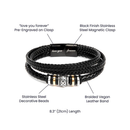 My Warrior Dad - Father's Day Gift for Dad - Men's Braided Vegan Leather Bracelet with Quiet Strength Warrior Message Card - Mallard Moon Gift Shop