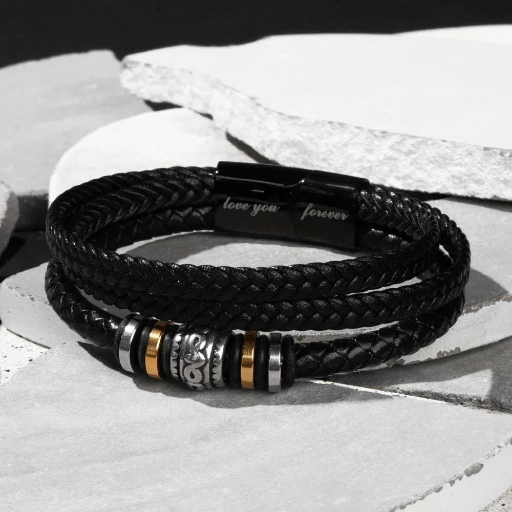 World's Most Powerful Father Gift - Men's Vegan Leather Bracelet with Majestic Dragon Strength Message Card - Unique Gift for Dad from Son or Daughter