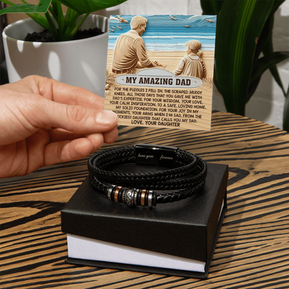 My Amazing Dad Braided Leather Bracelet from Daughter - Solid Foundation, Calm Inspiration, Loving Home, Heartfelt Father's Day Gift - Mallard Moon Gift Shop