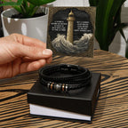 Dad Vegan Leather Bracelet Father's Day Gift - with Inspirational “Guiding Light” Lighthouse Message Card